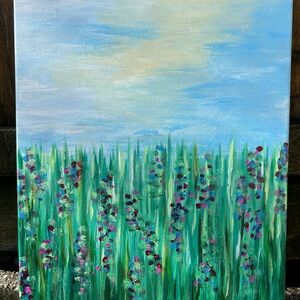 Abstract Floral Canvas Art in Blue and Green